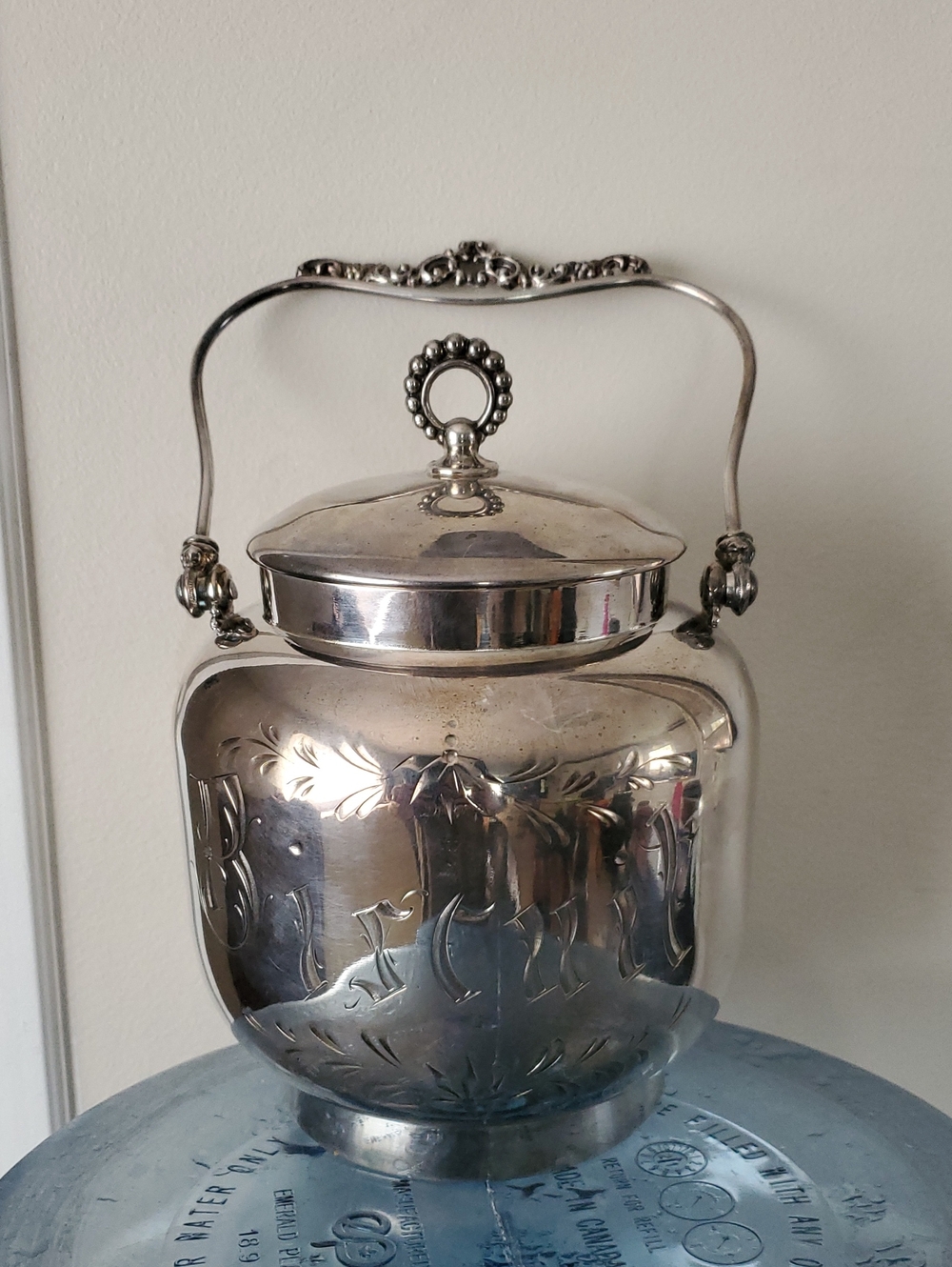 Antique Silver-Plated Biscuit Jar with Handle